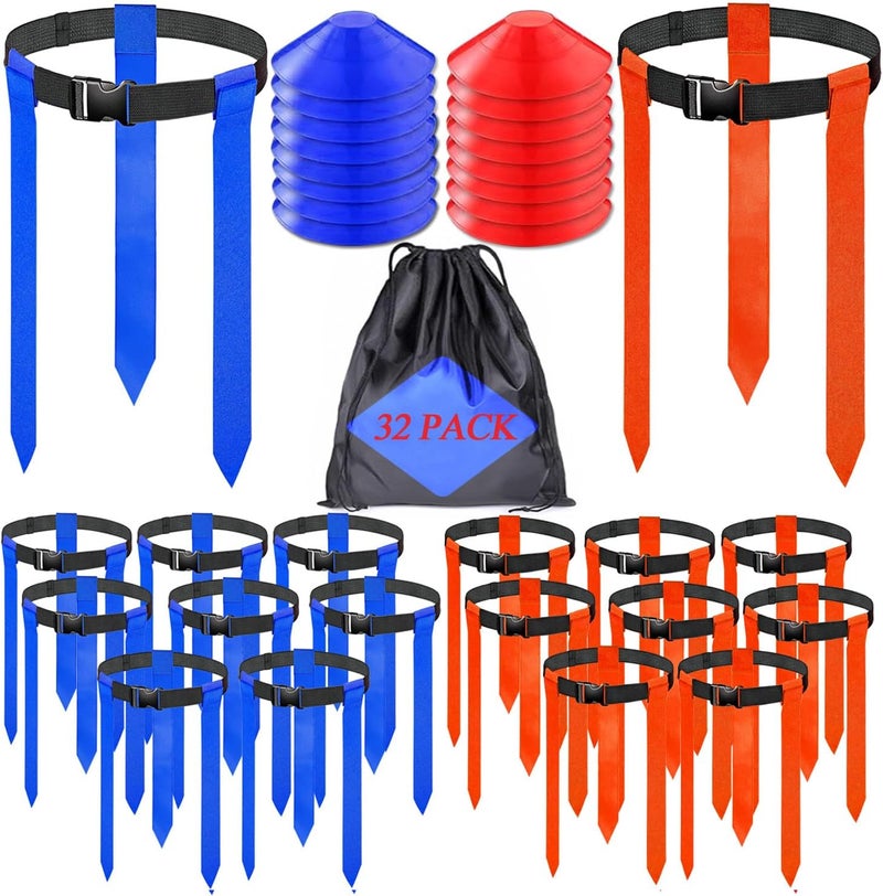 Unixing 16 Sets Flag Football Belts, Adjustable Flag Football Set, Flag Football Flags Training Set Include Cones, Storage Bag, 16 Sets Flag Football Belts with Cones - Image 1